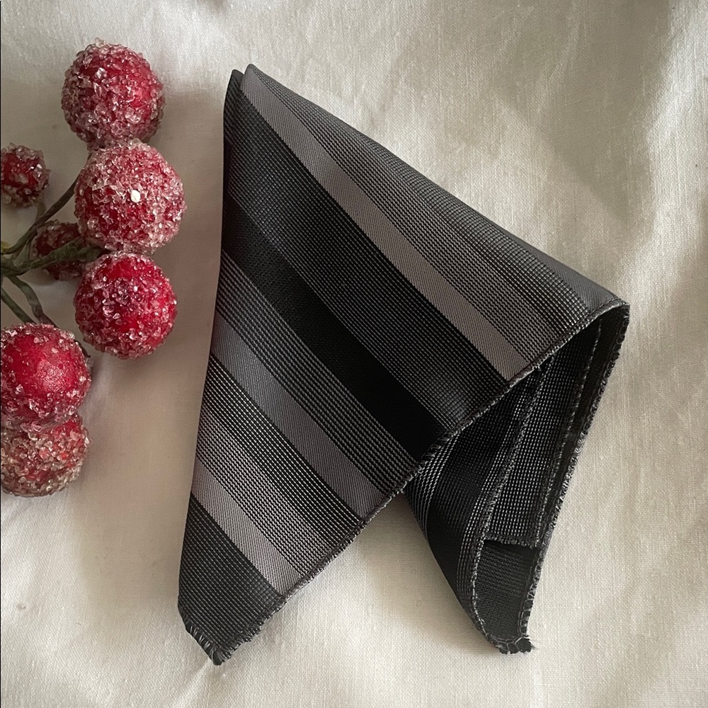 NWOT: Elegant Black and Gray Striped Pocket Square